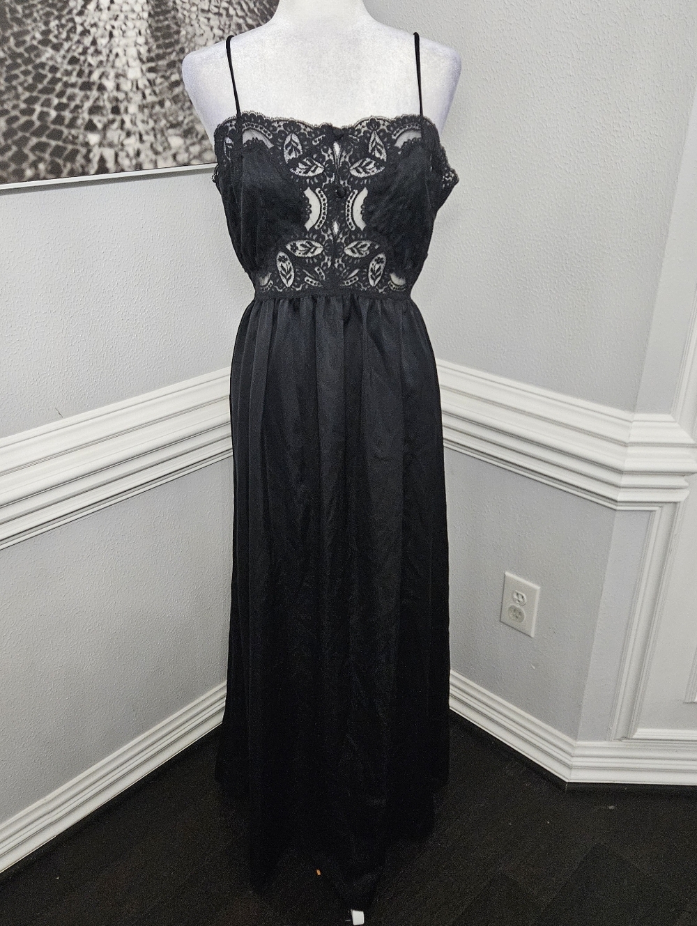 Vintage rosa puleo szule lily of france long satin slip nightgown large black